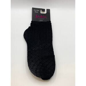 MEMOI Women's Black Ditsy Floral Pinch Scalloped Cuff Ankle Socks SZ OS